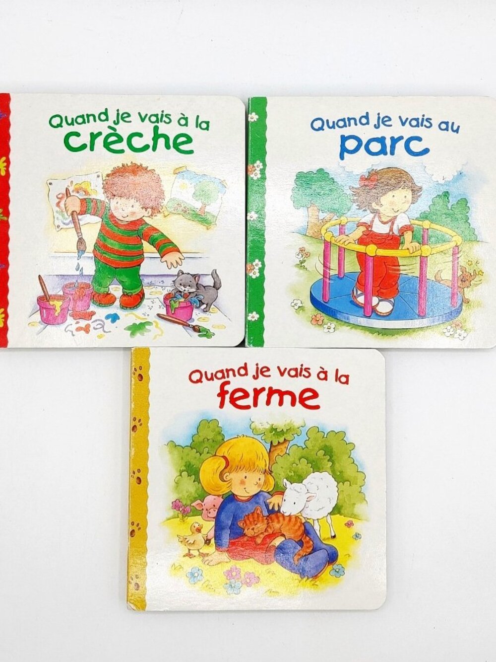 French Children Board Books Lot of 3 When I go to the Park, Farm & Daycare
